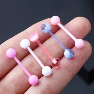 Jewseen 5PCS Tongue Barbells 14G Acrylic tongue piercing jewelry Candy Color tounge bars tongue piercing jewelry tongue rings for women