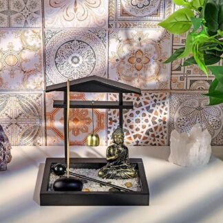 Jovivi Zen Garden Set Buddha Statue, Mallet & Rocks and Crystals & Incense Stick Holder Bowl & Wooden Display Tray for Yoga Meditaion Home Table Decor Gift