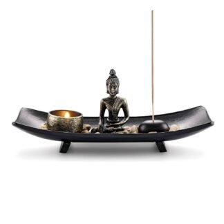 Jovivi Zen Garden Set Buddha Statue, Mallet & Rocks and Crystals & Incense Stick Holder Bowl & Wooden Display Tray for Yoga Meditaion Home Table Decor Gift