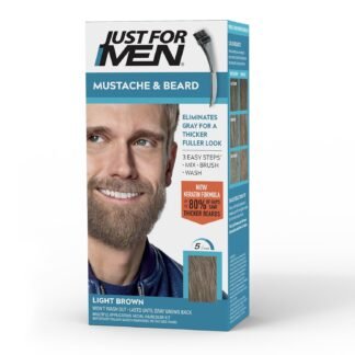 Just For Men Mustache & Beard, Beard Dye for Men with Brush Included, With Keratin Biotin Aloe and Coconut Oil for Healthy Facial Hair - Light Brown, M-25, Pack of 1 (Packaging...