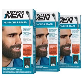 Just For Men Mustache & Beard, Beard Dye for Men with Brush, With Keratin Biotin Aloe and Coconut Oil for Healthy Facial Hair - Deep Dark Brown, M-46, Pack of 3 (Packaging May...