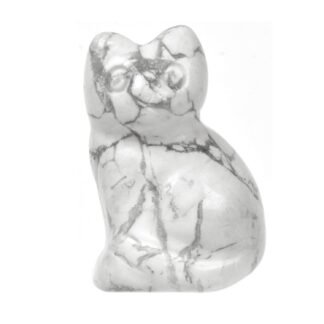 Justinstones Carved Natural White Howlite Cat Guardian Statue Home Decor Reiki Chakra Healing Crystal Desk Gemstone Decoration Stone Crafts Gemstone Collectible Gift