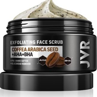 JVR Face Scrub for Men, Facial Scrub for Deep Exfoliating, Ingrown Hair, Pre-shave Soften, Organic Formulated with Coffee Extract, AHA and BHA Face Exfoliator (4.23 oz)
