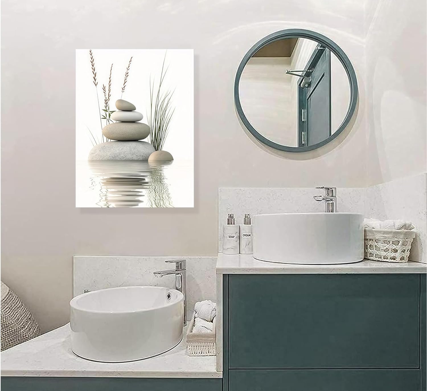 KBIERQN Zen Stone Canvas Wall Art Stacked Stones in Water Poster Print Tranquil Wild Grass Painting Picture for Spa Yoga Meditation Room Bathroom Wall Decor 12x16in Framed Ready - lunas-mystic-emporium.com KBIERQN Zen Stone Canvas Wall Art Stacked Stones in Water Poster Print Tranquil Wild Grass Painting Picture for Spa Yoga Meditation Room Bathroom Wall Decor 12x16in Framed Ready...