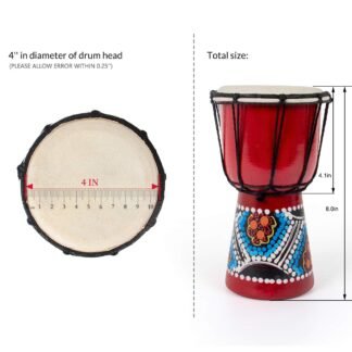 Kmise Djembe African Hand Drum Mini Djembe Mahogany Standard Goat Skin Drumhead (4 inch)