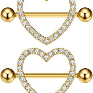 Kokoma 14G Rhinestone Heart Nipple Rings for Women Shiny Cubic Zirconia Hollow Love Heart Nipplerings Barbell Nipple Piercing Nipple Shield Rings Body Piercing Jewelry