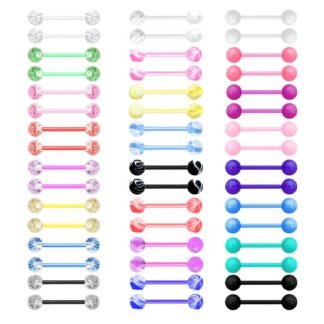 Kysppreu 48Pcs 14G Flexible Acrylic Straight Tongue Barbell Candy Color Tongue Piercing Jewelry for Women Men 16mm Bar