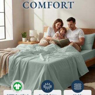 LANE LINEN 100% Organic Cotton Queen Sheets, Fully Elasticized Soft & Comfy Classic Percale Weave, Low Pill Fade Resistant Machine Washable Sheet & Pillowcase Sets, 15" Deep...