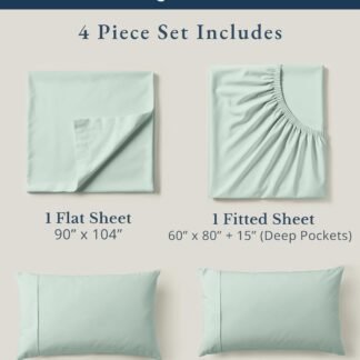 LANE LINEN 100% Organic Cotton Queen Sheets, Fully Elasticized Soft & Comfy Classic Percale Weave, Low Pill Fade Resistant Machine Washable Sheet & Pillowcase Sets, 15" Deep...