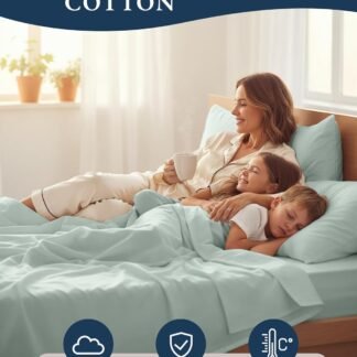 LANE LINEN 100% Organic Cotton Queen Sheets, Fully Elasticized Soft & Comfy Classic Percale Weave, Low Pill Fade Resistant Machine Washable Sheet & Pillowcase Sets, 15" Deep...