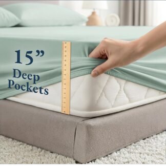 LANE LINEN 100% Organic Cotton Queen Sheets, Fully Elasticized Soft & Comfy Classic Percale Weave, Low Pill Fade Resistant Machine Washable Sheet & Pillowcase Sets, 15" Deep...