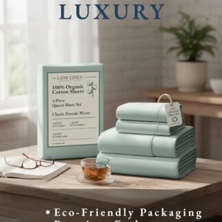 LANE LINEN 100% Organic Cotton Queen Sheets, Fully Elasticized Soft & Comfy Classic Percale Weave, Low Pill Fade Resistant Machine Washable Sheet & Pillowcase Sets, 15" Deep...