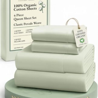 LANE LINEN 100% Organic Cotton Sheets Queen Size Bed Set, Machine Wash Eco Friendly Sustainably Produced Cotton Queen Sheet Set, Soft & Comfy Long Stabple Naturally Cooling...