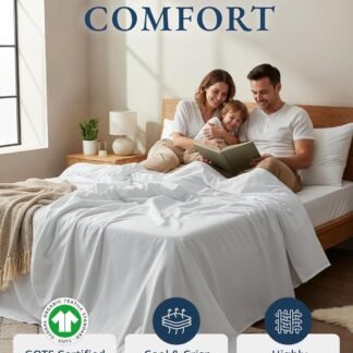 LANE LINEN Eco Friendly 100% Organic Cotton Queen Sheet Set, Soft & Comfy Fully Elasticized 15" Deep Pocket Bed Sheets, Low Pill Naturally Cooling Machine Wash Sábanas Queen-...