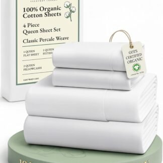 LANE LINEN Eco Friendly 100% Organic Cotton Queen Sheet Set, Soft & Comfy Fully Elasticized 15" Deep Pocket Bed Sheets, Low Pill Naturally Cooling Machine Wash Sábanas Queen-...