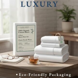 LANE LINEN Eco Friendly 100% Organic Cotton Queen Sheet Set, Soft & Comfy Fully Elasticized 15" Deep Pocket Bed Sheets, Low Pill Naturally Cooling Machine Wash Sábanas Queen-...