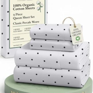 LANE LINEN Eco Friendly 100% Organic Cotton Queen Sheet Set, Soft & Comfy Fully Elasticized 15" Deep Pocket Bed Sheets, Low Pill Naturally Cooling Machine Wash Sábanas Queen-...