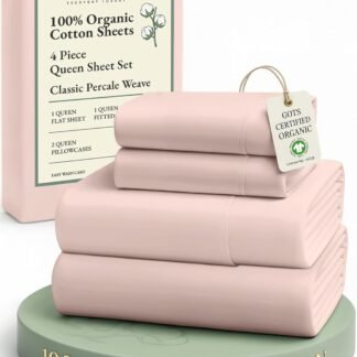 LANE LINEN Eco Friendly 100% Organic Cotton Sheets Queen Size, Mercerized Cotton Fully Elasticized Reinforced Seams Low Pill Fade Resistant Hotel Luxury Bed Sheets Set- Dusty Rose