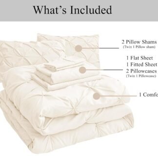 LANE LINEN Luxury Queen Comforter Set - 7 Piece - All Season Queen Bedding Comforter Set - with Pintuck Comforter, 14" Fitted Sheet, Flat Sheet, Pillowcases & Shams - Summer to...