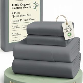 LANE LINEN Sustainably Produced 100% Organic Cotton Queen Size Bed Sheets, Soft & Comfy Naturally Cooling Percale Cotton Sheets, Low Pill Fade Resistant 15" Deep Pocket Queen...