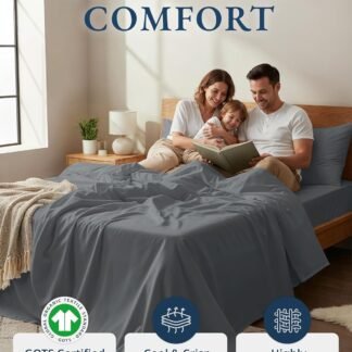 LANE LINEN Sustainably Produced 100% Organic Cotton Queen Size Bed Sheets, Soft & Comfy Naturally Cooling Percale Cotton Sheets, Low Pill Fade Resistant 15" Deep Pocket Queen...