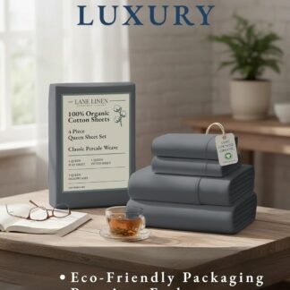 LANE LINEN Sustainably Produced 100% Organic Cotton Queen Size Bed Sheets, Soft & Comfy Naturally Cooling Percale Cotton Sheets, Low Pill Fade Resistant 15" Deep Pocket Queen...