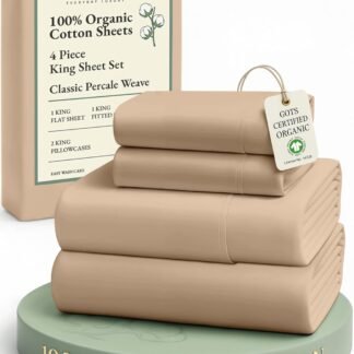 LANE LINEN Sustainably Produced 100% Organic Cotton Queen Size Bed Sheets, Soft & Comfy Naturally Cooling Percale Cotton Sheets, Low Pill Fade Resistant 15" Deep Pocket Queen...