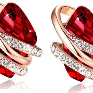 Leafael Wish Stone Stud Earrings with Birthstone Crystals, 18K Rose Gold Plated or Silver-tone