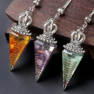 LHJ 2 Pcs Natural Crystal Pendulum Healing Hexagonal Pointed Quartz Chip Stone Resin Spiritual Pendant for Divination Dowsing Witchcraft Therapy