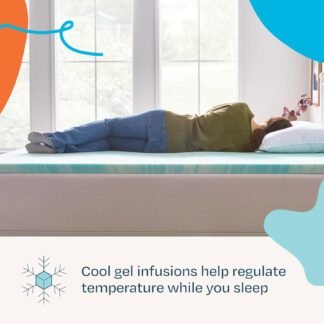 LINENSPA Memory Foam Mattress Topper - 2 Inch Gel Infused Memory Foam - Plush Feel - Cooling and Pressure Relieving - CertiPUR Certified - Dorm Room Essentials - Queen Size