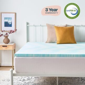 LINENSPA Memory Foam Mattress Topper - 2 Inch Gel Infused Memory Foam - Plush Feel - Cooling and Pressure Relieving - CertiPUR Certified - Dorm Room Essentials - Queen Size