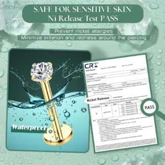 LOLIAS 14K Gold Plated Threadless Nose Studs CZ Nose Rings for Women Men 316L Surgical Steel Labret Studs Lip Rings Push in Flat Back Stud Earrings CZ Nose Nostril Tragus Helix...