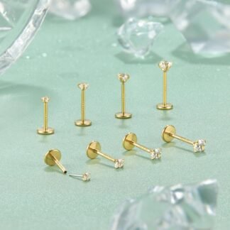 LOLIAS 14K Gold Plated Threadless Nose Studs CZ Nose Rings for Women Men 316L Surgical Steel Labret Studs Lip Rings Push in Flat Back Stud Earrings CZ Nose Nostril Tragus Helix...