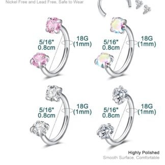 Longita 20g 18g Horseshoe Nose Ring for Women Double Gem Horse Shoe Nose Ring Hoop Surgical Steel Silver Gold Cartilage Helix Tragus Earring Hoops Labret Lip Piercing Jewelry...
