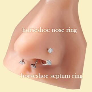 Longita 20g 18g Horseshoe Nose Ring for Women Double Gem Horse Shoe Nose Ring Hoop Surgical Steel Silver Gold Cartilage Helix Tragus Earring Hoops Labret Lip Piercing Jewelry...