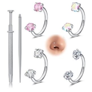 Longita 20g 18g Horseshoe Nose Ring for Women Double Gem Horse Shoe Nose Ring Hoop Surgical Steel Silver Gold Cartilage Helix Tragus Earring Hoops Labret Lip Piercing Jewelry...