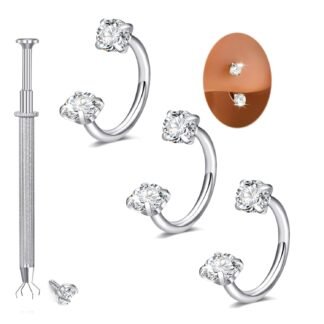 Longita 20g 18g Horseshoe Nose Ring for Women Double Gem Horse Shoe Nose Ring Hoop Surgical Steel Silver Gold Cartilage Helix Tragus Earring Hoops Labret Lip Piercing Jewelry...