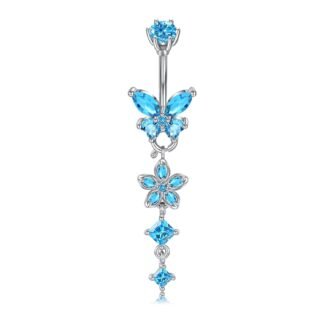 Longita Silver Gold Belly Button Ring Dangle Belly Rings Clicker Dangling Dangly Belly Piercing Surgical Steel Hypoallergenic Pearl Pink Bow Butterfly Flower Navel Rings for...