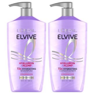 L'Oreal Paris Elvive Hyaluron Plump Shampoo and Conditioner Set for Dehydrated, Dry Hair with Hyaluronic Acid Care Complex, 1 Kit (2 Products)
