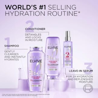 L'Oreal Paris Elvive Hyaluron Plump Shampoo and Conditioner Set for Dehydrated, Dry Hair with Hyaluronic Acid Care Complex, 1 Kit (2 Products)