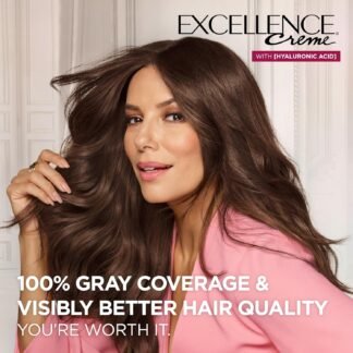 L'Oreal Paris Excellence Crème Permanent Hair Dye, Triple Care Hair Color with Hyaluronic Acid for 100% Gray Coverage, 4 Dark Brown, 1 Kit (Packaging May Vary)