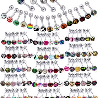 Lot of Surgical Steel Metal Tongue Rings Barbells Tongue Piercing Bar Nasty Wordings Picture Logo Signs 14g - Length 5/8" or 16mm