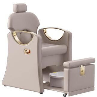 LOUVIXA Pedicure Station for Nail Tech, Reclining Pedicure Chair with Massage Foot Bath, No Plumbing Pedicure Station Unit (Cream Grey)