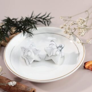 Loveliome Natural White Howlite Turquoise Merkaba Crystal Protection Sacred Meditation Energy Generator Healing Chakra Six-Pointed Star 1 Inch