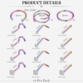 LOYALLOOK 18Pcs Nose Rings Studs - 316L Surgical Steel 14K Gold Plated Nose Studs Double Hoop Nose Ring for Women Men 18G/20G Nose Rings Stud Hypoallergenic Nose/Body Piercing...