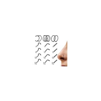 LOYALLOOK 18Pcs Nose Rings Studs - 316L Surgical Steel 14K Gold Plated Nose Studs Double Hoop Nose Ring for Women Men 18G/20G Nose Rings Stud Hypoallergenic Nose/Body Piercing...