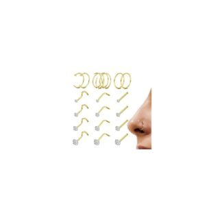 LOYALLOOK 18Pcs Nose Rings Studs - 316L Surgical Steel 14K Gold Plated Nose Studs Double Hoop Nose Ring for Women Men 18G/20G Nose Rings Stud Hypoallergenic Nose/Body Piercing...