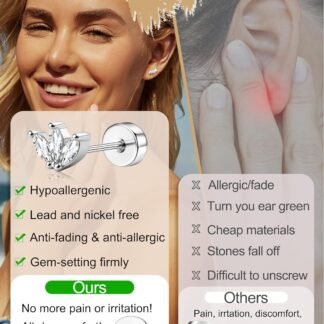 LOYALLOOK 925 Sterling Silver Flat Back Stud Earrings for Women Hypoallergenic | 14K Gold Plated Cartilage Earrings for Sensitive Ears | Small CZ Helix Conch Tragus Piercing...