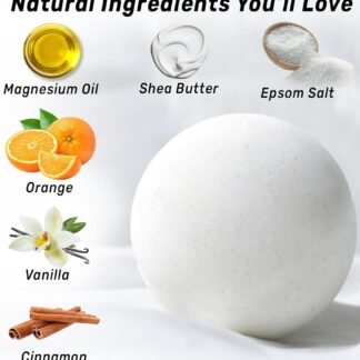 Magnesium Bath Bombs Post Workout Recovery Sore Muscles Tension Epsom Salt Luxury Bubble Bath Spa Essential Oil Infused Bath Bombs Vanilla Cinnamon Orange Perfect Stocking...