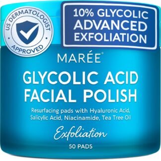 MAREE Glycolic Acid Pads - Toner Pads for Face Cleansing - Exfoliating Pad with Tea Tree Oil, Salicylic Acid & Vitamins E, B3, B5 - Acne Clearing, Skin Pore Resurfacing &...